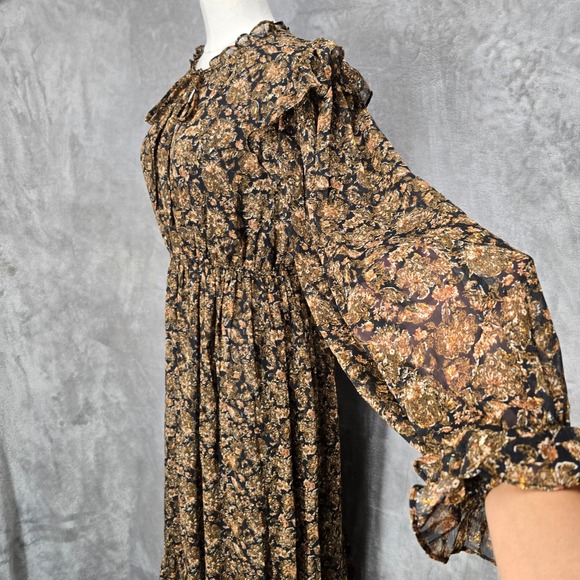 Moon River Floral Maxi Dress Ruffle Maxi Size L Boho Cottagecore Prairie Tiered - Picture 5 of 13